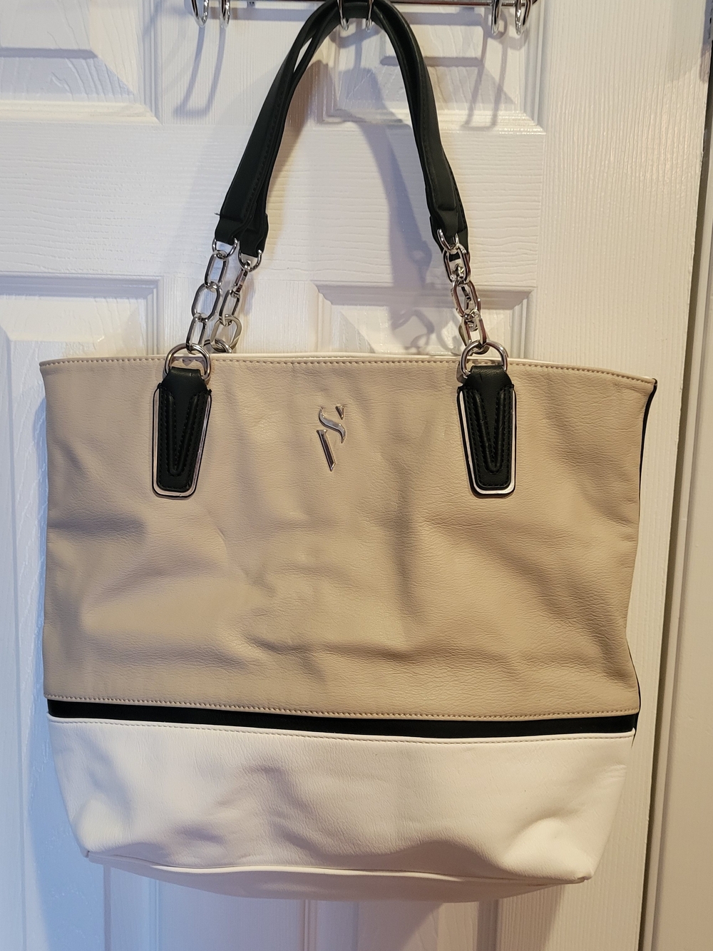 Simply Vera Two-Tone Beige and White Tote with Black Trim